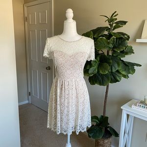 Express Fit & Flare ivory lace dress, Size 4